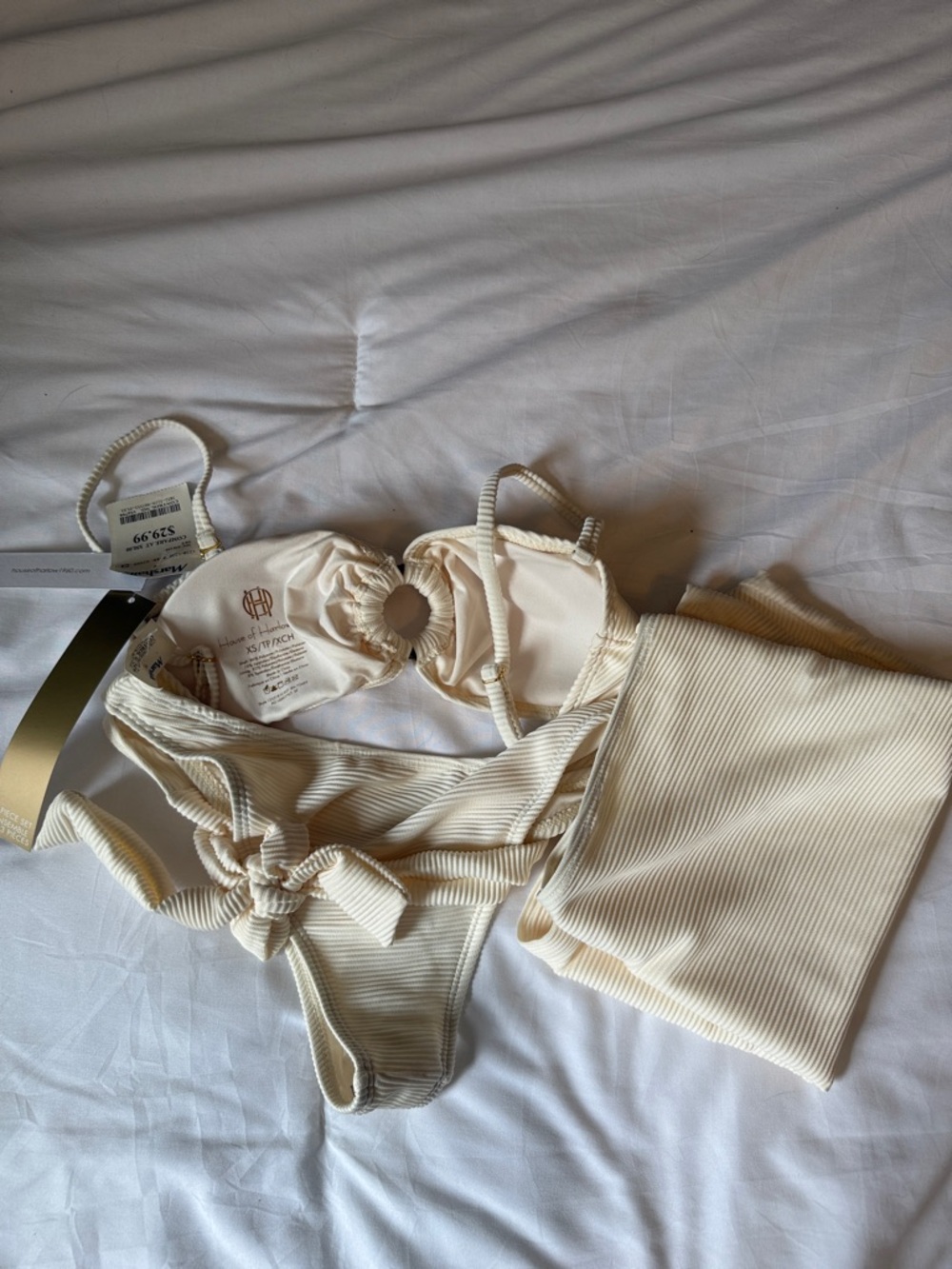 House of Harlow 1960 Cream Ribbed Bikini Top & Skirt Set - Picture 3 of 3